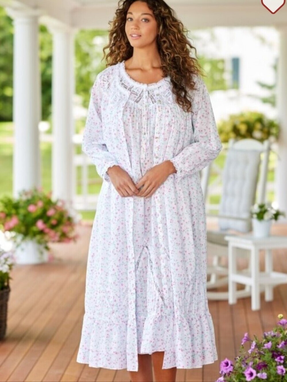 NWT Eileen West Moonlight Sonata Long Cotton Robe Pink Floral 2X Petite
